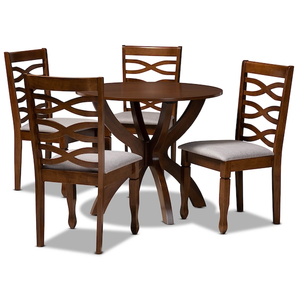 Baxton Studio Aspen Grey Upholstered and Walnut Wood 5-Piece Dining Set 169-9883-10901 - main